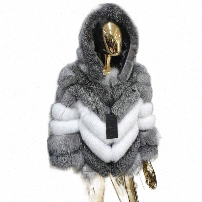 

Women's Fur & Faux Fur women's Fur & Faux Women Fashion Real Silver Coat With Hood Thick Warm Winter Woman Overcoat Trendy Genuine Jacket Mid-length 830o#, As picture