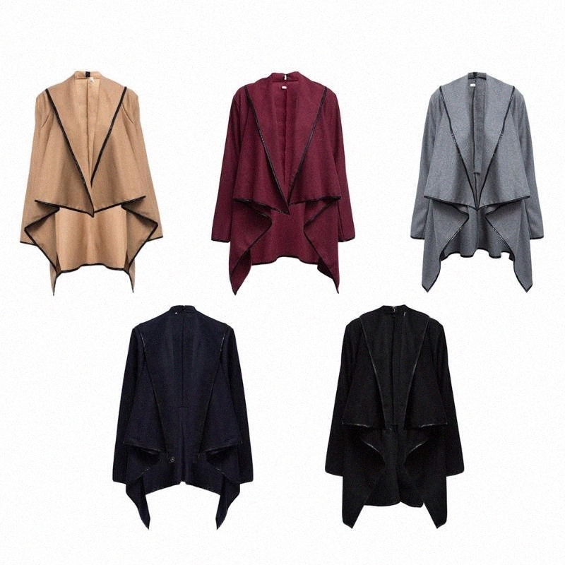 Les trenchs de trench pour femmes trench-codes d'automne et d'hiver mode mince tempérament irrégulier manteau en laine couleurs couleurs veste ve