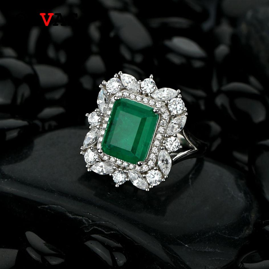 

OEVAS 100% 925 Sterling Silver Synthesis Emerald Wedding Rings For Women Sparkling High Carbon Diamond Party Fine Jewelry Gifts282P