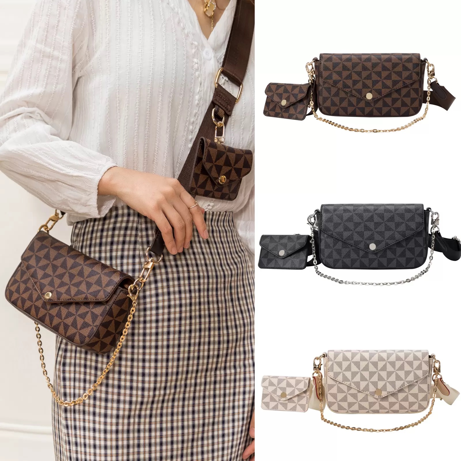

2022 New designers handbags Shoulder Bags bags Women's new fashion printing envelope bag mahjong bag shoulder armpit chain bag girl messenger bags, Black