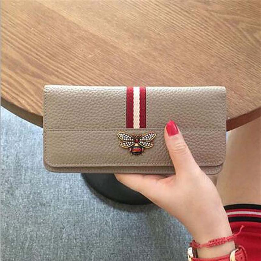 

New women Genuine leather bee wallet female cow leather purse lady fashion clutch purse ladies long wallet2837, Burgundy