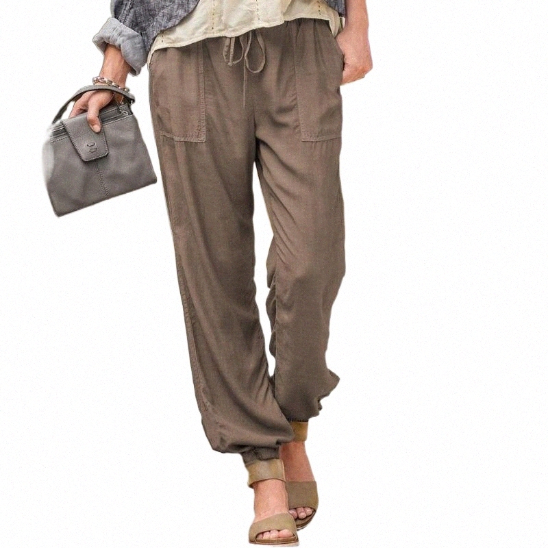 Pantalon féminin Capris Pantalon féminin Capris 2022 Summer Harem Couleur solide DrawString Femmes à la cheville attachée pour les poches de data