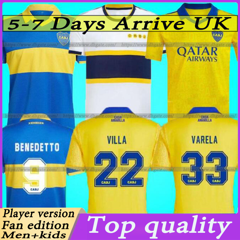 

22 23 Boca Juniors soccer Jersey fans player version Camiseta 2022 2023 VILLA SALVIO MEDINA VARELA Tercera Yellow Salvio Pavon football shirt Men kids kit uniform, 22/23 fans version away
