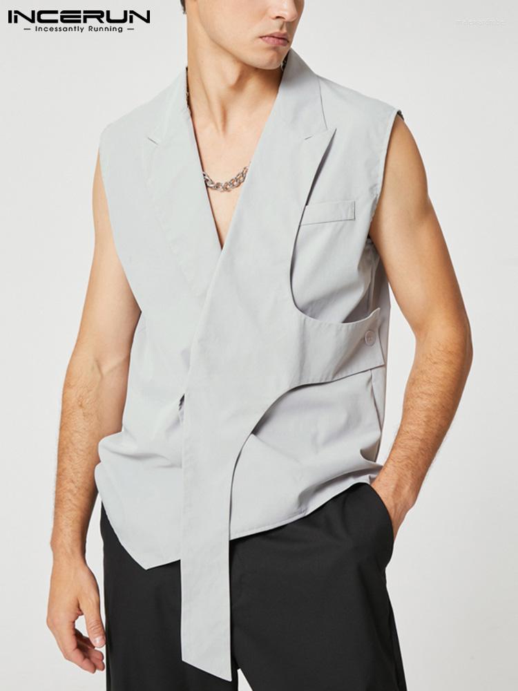 

Men' Vests Men Blazer Solid 2022 Lapel Sleeveless Button Streetwear Casual Suits Waistcoats Fashion Irregular 5XL INCERUN 7, Black