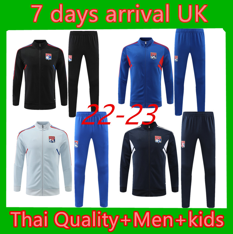 

Thai quality top 22 23 Lyon soccer adult tracksuit long zipper jacket Survetement 2022 2023 men kids Lyonnais L.PAQUETA OL AOUAR Football training suit Jogging sets, Gray