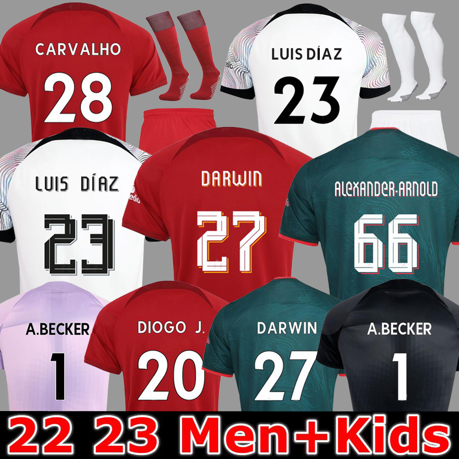 

21 22 23 season home soccer jerseys 2022 2023 Mohamed FIRMINO Diogo A.BECKER Luis DIaz football shirts men kids kits uniforms Minamino Alexander Arnold HOME DARWIN 27, 22 23 black gk kids