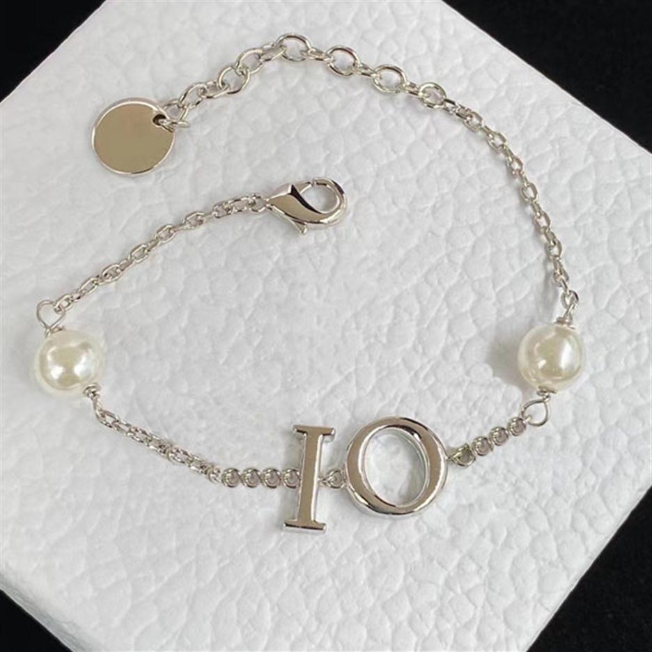 

Retro bracelets pearl link chains for woman decorative D right letter luxury style simple temperament bracelet silver gold plated fashi252d