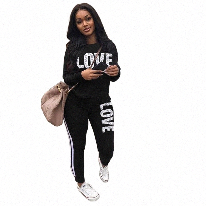 Women's Tracksuits love 2PCS Set Women Autumn Clothes set Long Sleeve Sweatshirt Top and pant suit Elegant Ladies Casual Outfits Clothes1 W6-image-801416305