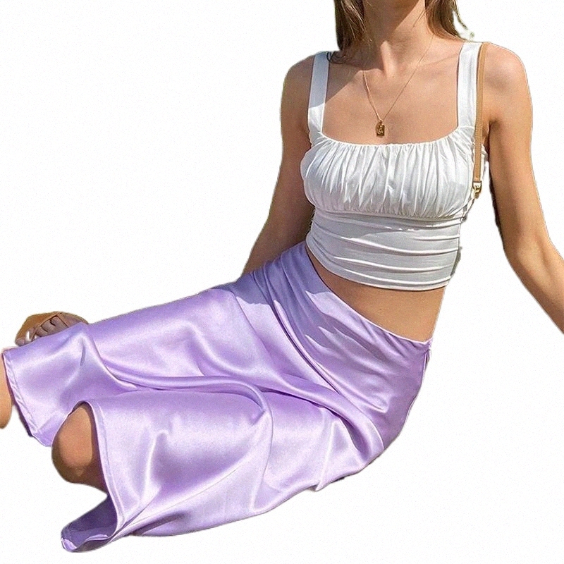 Skirts skirts Solid Purple Satin Silk Skirt Women High Waisted Summer Long 2022 Elegant Ladies Office Midi SpringSkirts f7Bz#-image-801392027