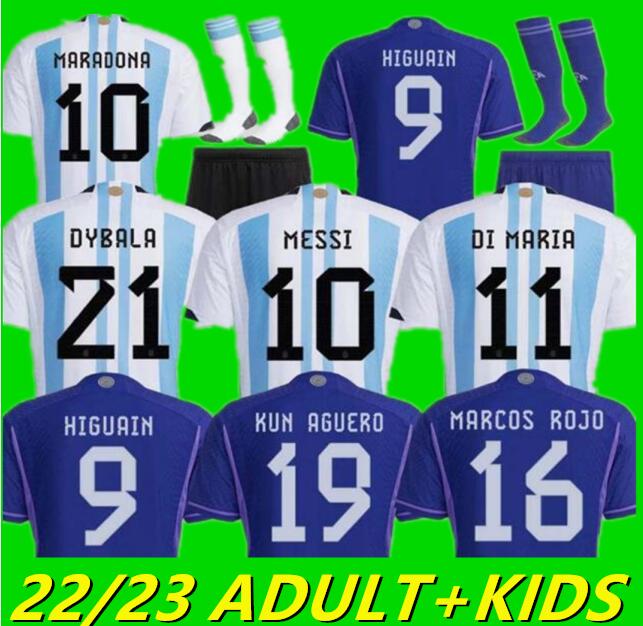 

Argentina soccer Jersey Fans and player version 2022 DYBALA AGUERO Maradona football shirt 21 22 23 Men Kids sets uniform with socks di maria 610