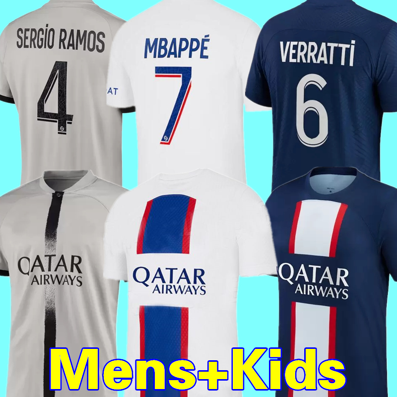 

MBAPPE HAKIMI Soccer jersey SERGIO RAMOS 22 23 PLAYER 30 Maillots de football 2022 2023 MARQUINHOS VERRATTI pSgS HAKIMI men kids kit shirt uniforms maillot foot third