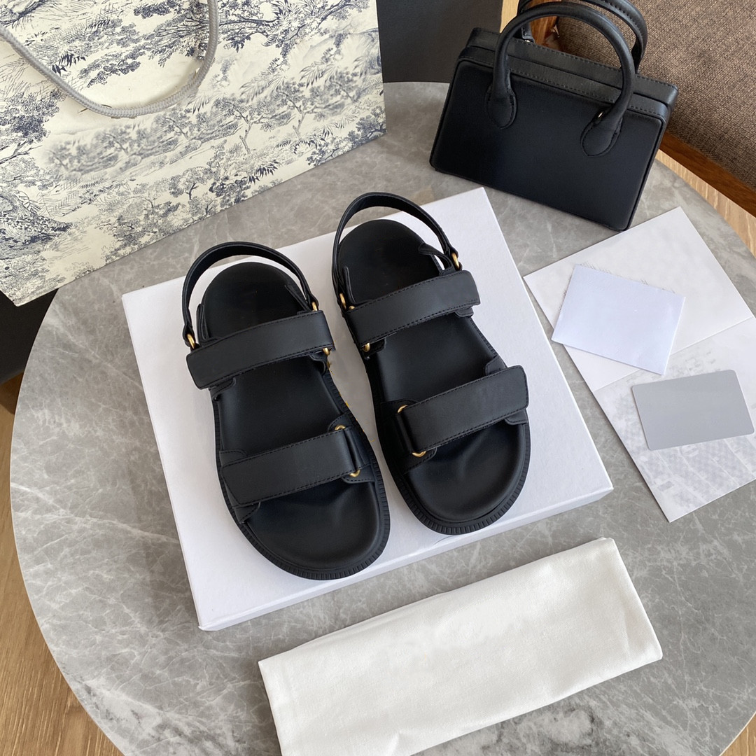 

Designer woman gold versatile Roman summer sandals leather black white camouflage beach shoes rubber soles sports casual slipper Splint with box1 dustbag size35-40