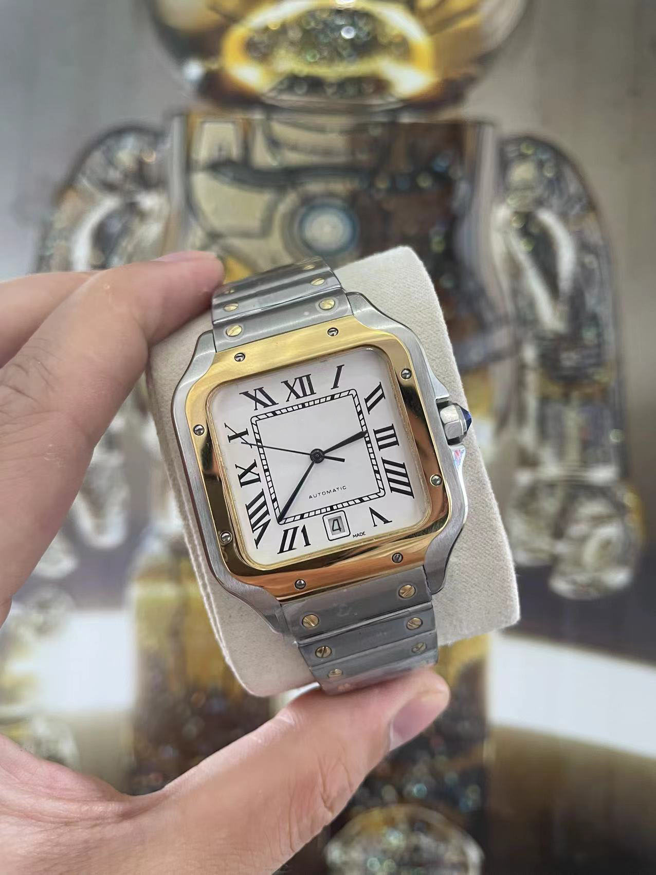 

2022 new Classic Men's Luxury Square Watch 40mm Geneve Genuine Gradient Gold Stainless Steel Mechanical Case and Bracelet, 0.8