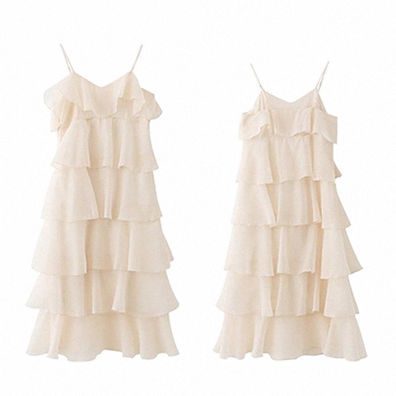 Skirts skirts Korean Version Of The Princess Dress Loose And Thin Sling Female Sweet Cover Belly Solid Color Chiffon Cake SkirtSkirts f24p#-image-801390984