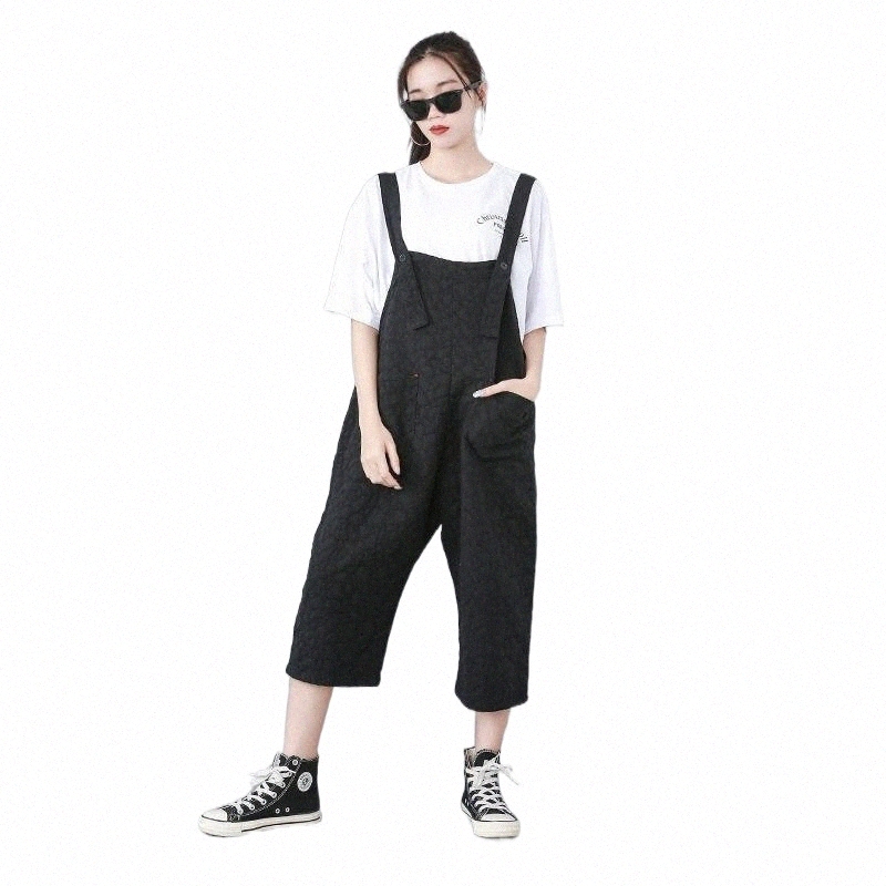 Women's Jumpsuits & Rompers cotton Linen Loose Pocket Ladies Casual Vintage Wide Leg Pants Jumpsuits Black All Match & Rompers For Woman A71-image-801400627