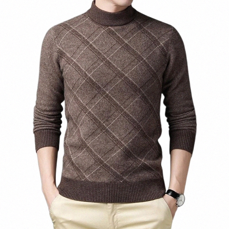 Men's Sweaters men's Sweaters Sweater Padded Warm Yak Cashmere Jacquard Diamond Round Neck Knitted Winter Coat N7u9#