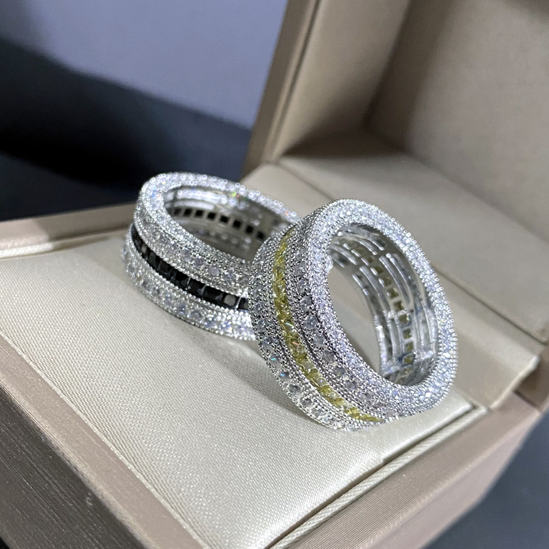 

Hip Hop Wedding Rings Luxury Jewelry Princess Cut Yellow Topaz CZ Diamond 925 Sterling Silver Handmade Party Eternity Women Engagement Band Ring For Lover Gift