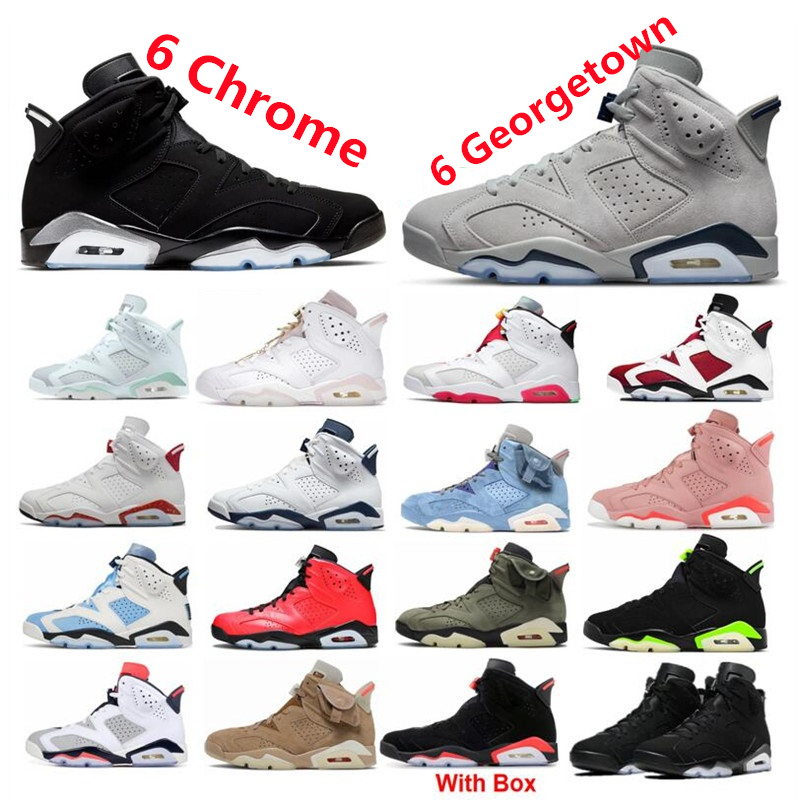 

6 Metallic Silver Chrome Georgetown Mens Basketball shoes 6s Midnight Navy University Blue British Khaki Carmine Infrared Unc Red Foam Gold Hoops Sneakers With Box, 6s white infrared