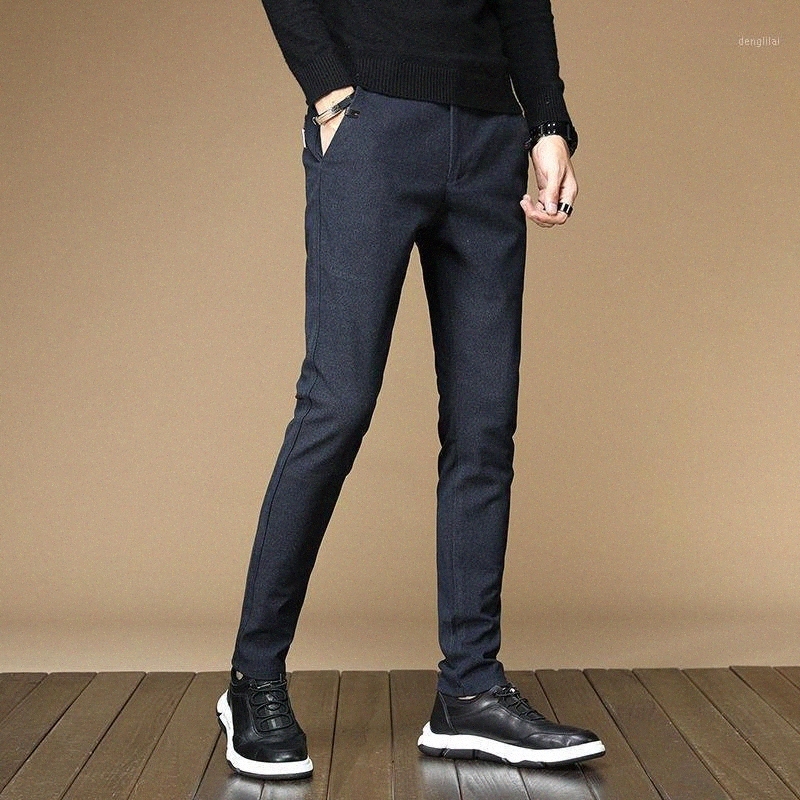 Men's Pants men's Pants 2021 Autumn Business Small Straight Casual Loose Elastic Youth Color Trousers Comfortable Simple Foot U6r2#-image-801382618
