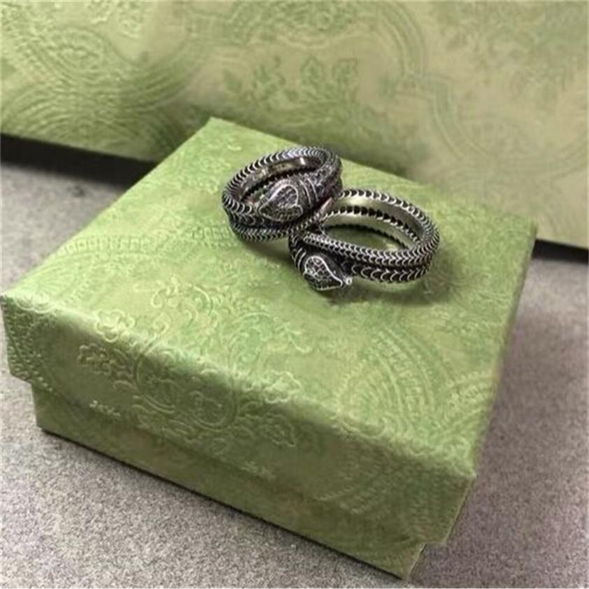 

50% OFF 2022 New Fashion Designer Jewelry RING Sterling Silver Double spirit old snake ring hand jewelry3206
