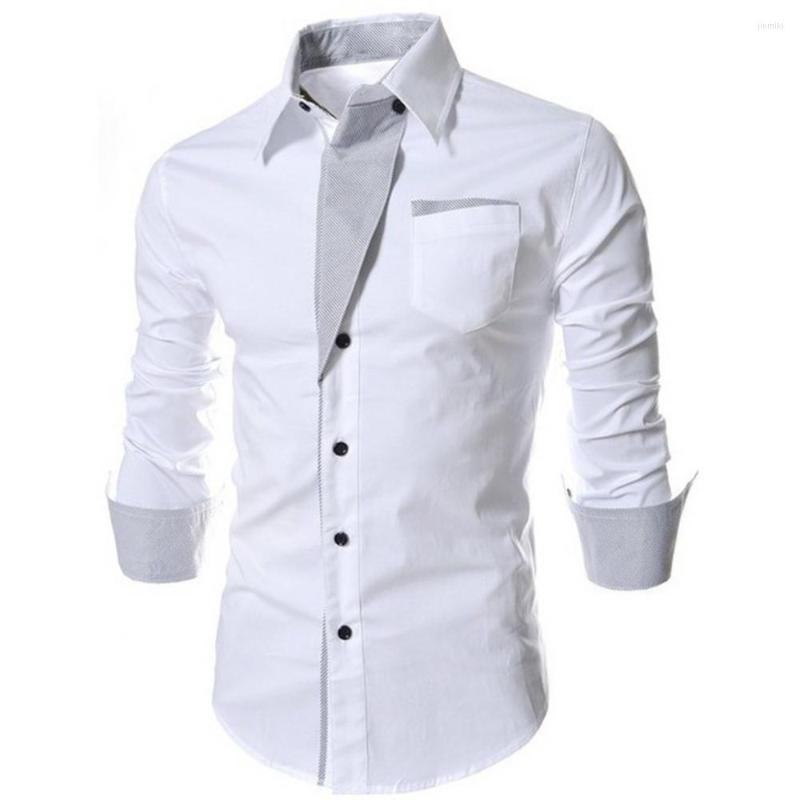 

Men's Dress Shirts Men Shirt Top Fashion All-match Long Sleeve Stand Collar Color Block Button Up For Muscular Body, Coffee