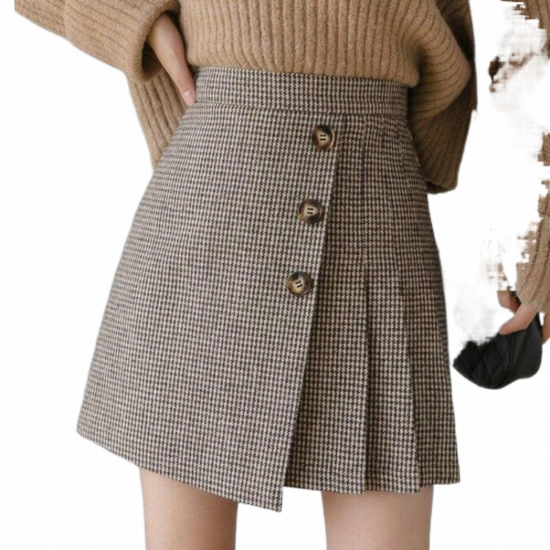Skirts skirts Korean Preppy Style Plaid High Waist Pleated Mini Skirt Women 2022 Autumn Winter Woolen Female Casual SkirtSkirts y8ne#-image-801390571
