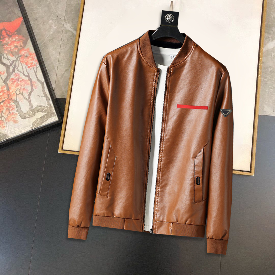 

Men's Leather and Faux leather Jacket Black brown fuchsia Premium Classic letter Triangle pattern Bomber Motorcycle Rider Baseball Fashion Casual 3XL 2XL