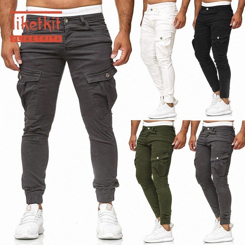 Men's Pants liketkit Mens Casual Joggers Pants 2019 Solid Patchwork Cotton Cargo Pants Homme Elastic Skinny Fitness Trousers 50v5#