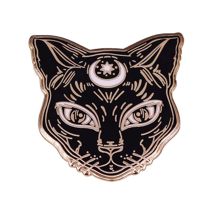 

Witchy Halloween Black Cat Enamel Pin Brooch bag clothes accessory, As picture
