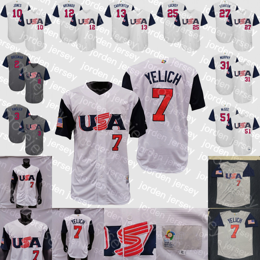 

NEW Baseball Jerseys 2017 WBC Jersey World Baseball Classic USA Team Marcus Stroman Buster Posey Nolan Arenado Bregman Eric Hosmer McCutchen, Youth grey