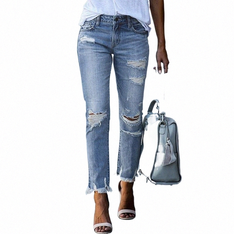 

Women's Jeans women's Jeans 2022 Pencil Pants Ripped Slim Fit High Waist Vintage Streetwear Casual Fashion Stretch Blue Woman L1Hr#, Light blue