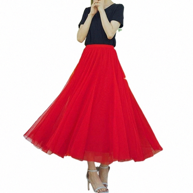 Skirts skirts 70-90cm Length Big Swing Tulle Skirt Women Autumn Winter Korean Cute Green Gray Black Long Tutu Faldas Mujer 15He#-image-801395540