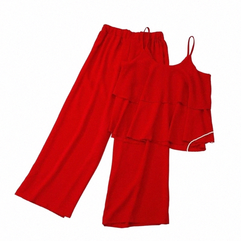 Women's Tracksuits heliar 2021 Summer Spaghtti Double Layers Tank Top And High-Waisted Trousers Two Pc Outfits Women Suits Women's Tracksu