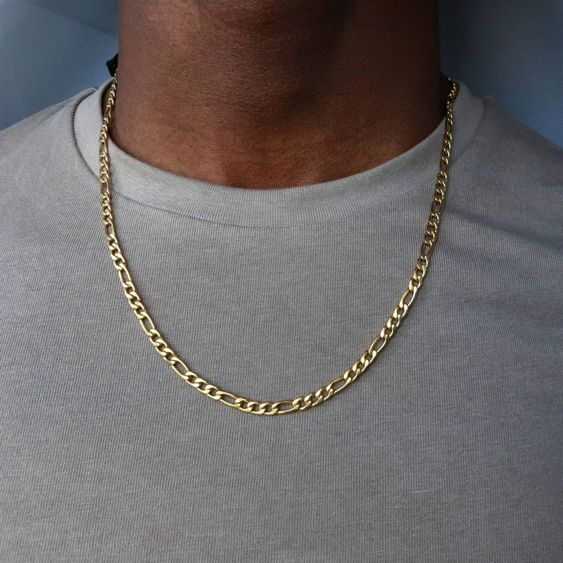 

Figaro Chain Necklace Men Stainless Steel Gold Color Long Necklace For Men