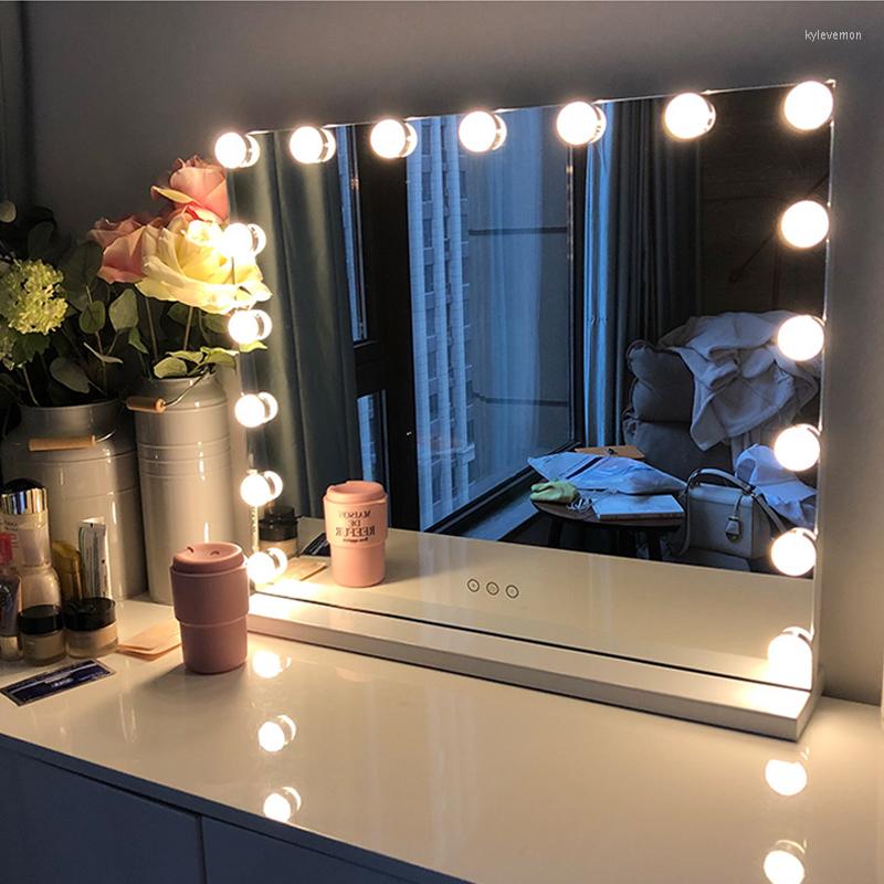 

Compact Mirrors Hollywood Style Makeup Mirror With Lights LED Bulbs Cosmetic Lighted Vanity Tabletop Adjustable Brightness Beauty Frameless