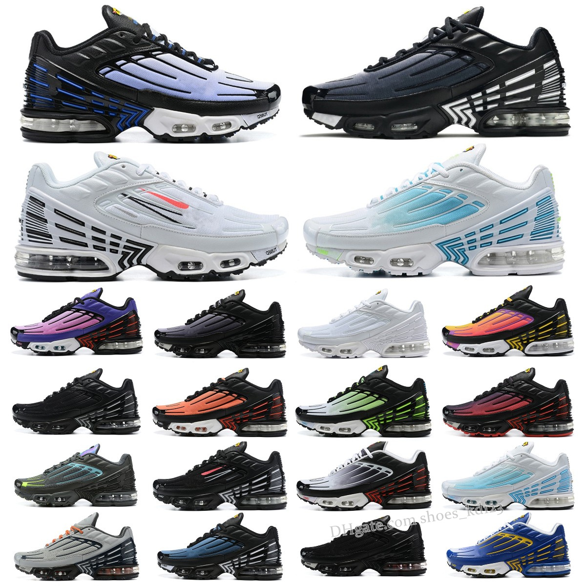 

Plus Tn 3 Tuned III Men Running Shoes White Aquamarine Obsidian Hyper Violet Deep Parachute Ghost Green Laser Blue Triple Black Designer, T030