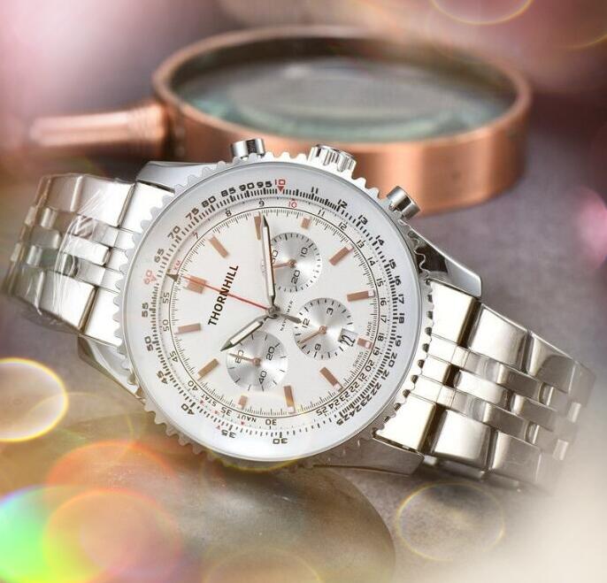 

three eyes big timer stopwatch wristwatch 45mm popular fashion mens Sports Japen VK Quartz Chronograph Hour Stainless Steel Luminous Wristwatch montre de luxe, As pic