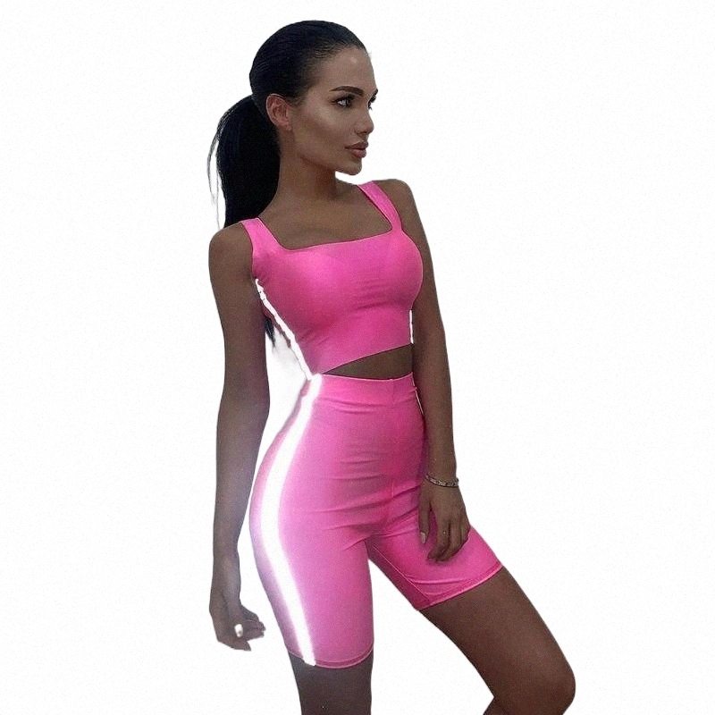 

Women' Tracksuits two Piece Set Tracksuit Women 2021 Sexy Neon Side Reflective Crop Top High Waist Biker Shorts Matching Sets Women' Tracksuits k4K7#, Orange