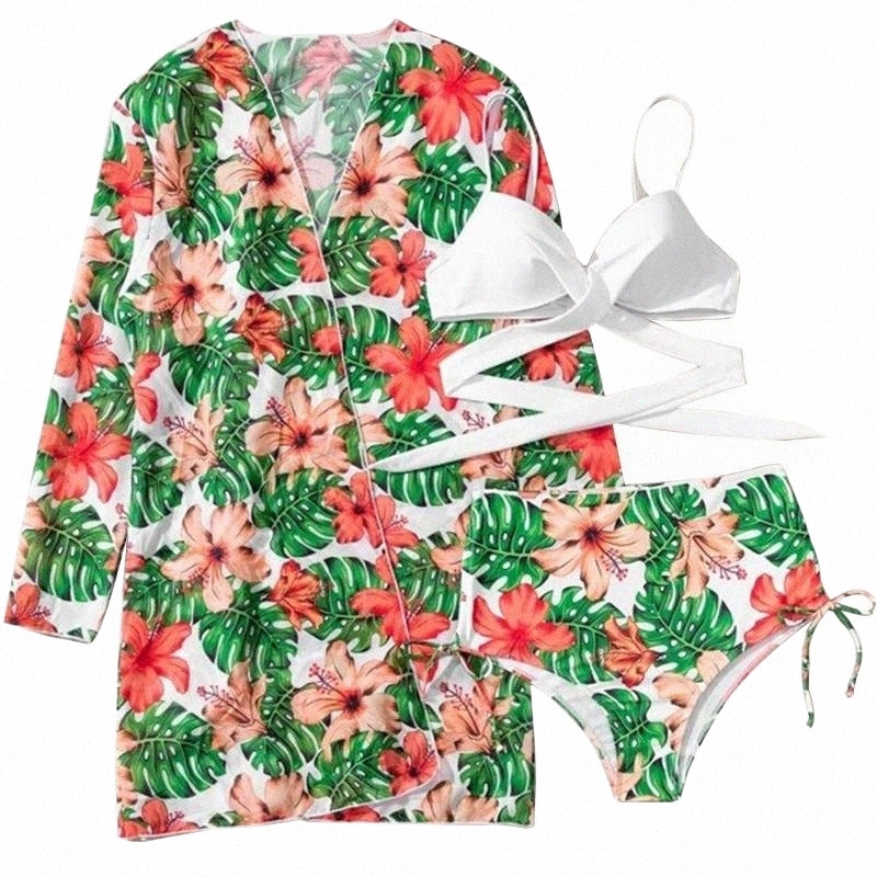 Women's Swimwear bandage Underwired Bikini Sets For Women's 3 Pieces High Waist Swimsuit With Long Sleeve Sun Protective Cover Ups Swim-image-801603861