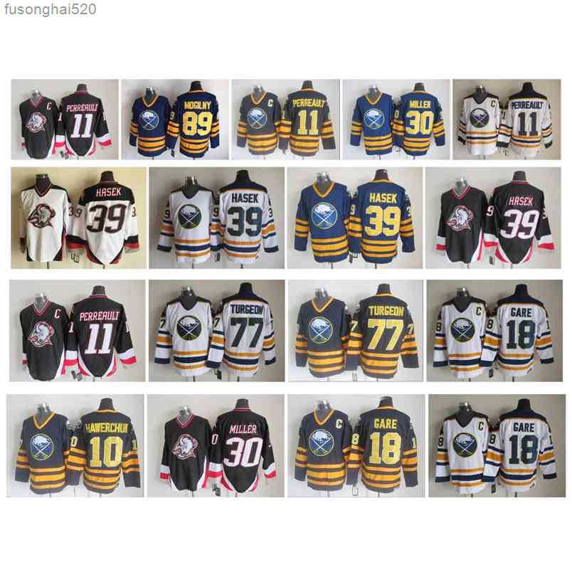 

95 Vintage Buffalo Sabres Jersey 30 Ryan Miller 39 Dominik Hasek 18 Danny Gare 10 Hawerchuk 89 Alexander Mogilny 77 Pierre Turgeon Retro nhl's Jerseys, As pic