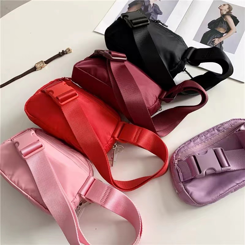 

New lu belts bag buckle match color official models ladies sports waist bag outdoor messenger chest 1L Capacity with brand logo super good, Metal logo buckle match
