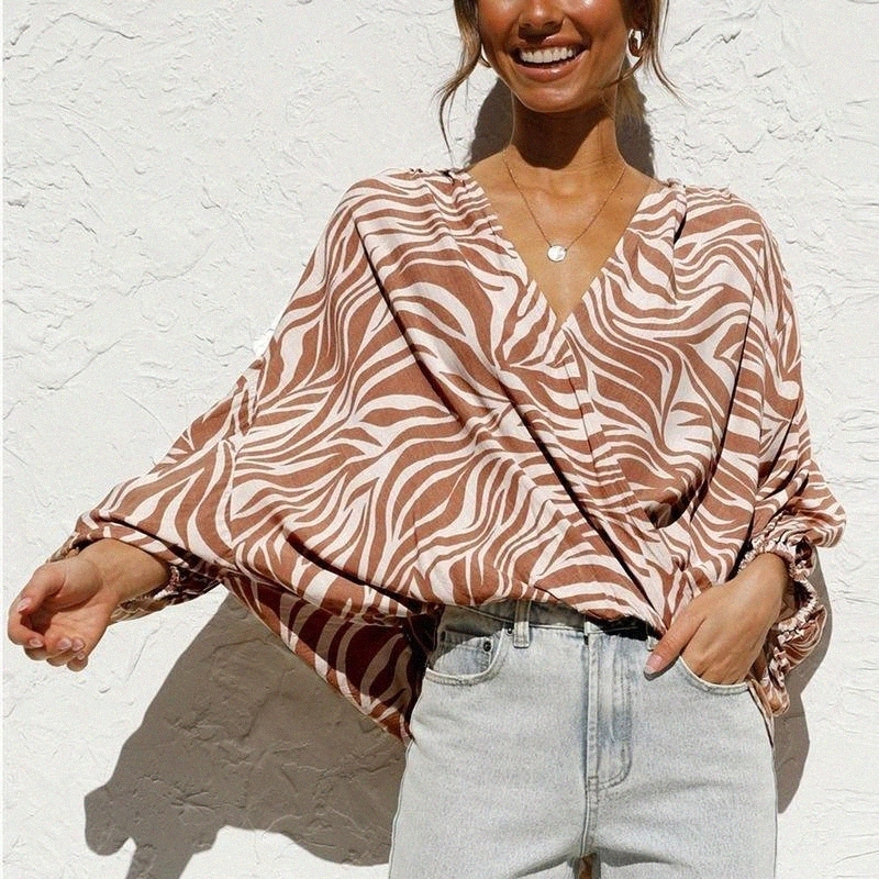 Women's Blouses & Shirts women's Blouses & Shirts 2022 Spring Summer Garment Sleeves Women Blouse Sexy V Neck Office Ladies Casual Zebr-image-801620706