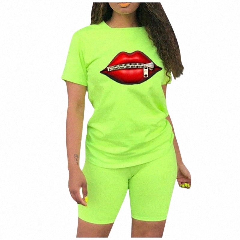 Women's Tracksuits summer Women Casual Red Lips Print Short Sleeves And Shorts 2 Piece Sports Suit Jogging Tracksuits Gym Clothes Fitness Wo-image-801602391