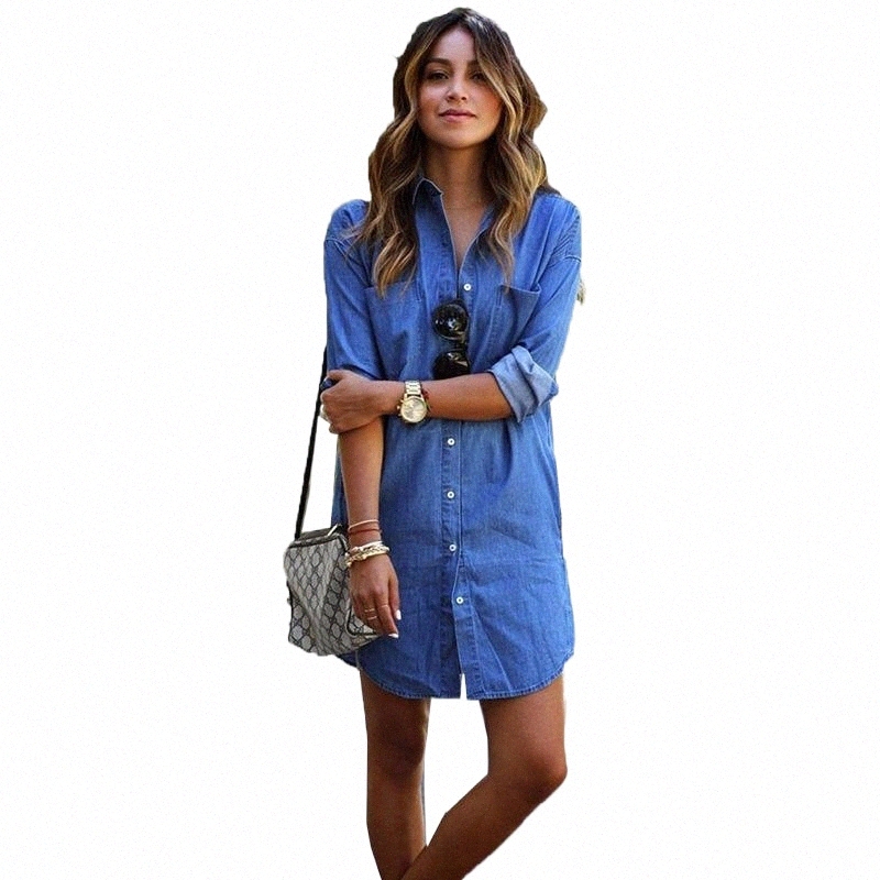 Women's Blouses & Shirts long Sleeve Women's Shirts Women Denim Shirt Spring Summer Single-breasted Solid Color Thin Jacket Plus Size 6-image-801604545