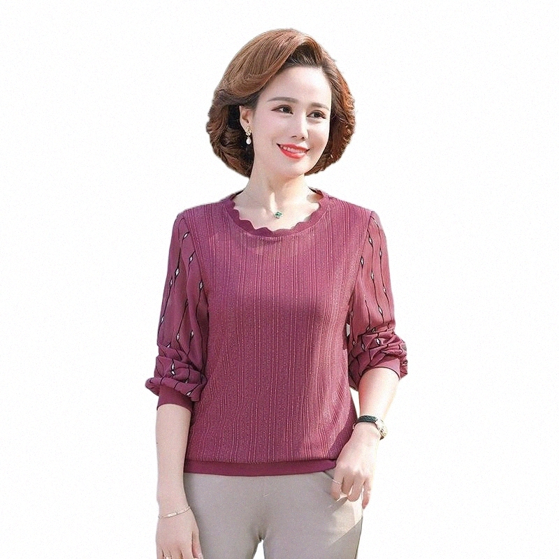 

Women's T-Shirt women's T-Shirt Lace Chiffon Sleeve Women Spring Fashion Mesh T-Shirts Casual Loose Pullover Bottom Tee Shirts Mother Long Tops 5XL Q6F3#, Burgundy