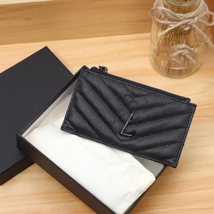 Mode simple fermeture éclair portefeuille hommes femmes yslity lettre en cuir motif décontracté porte-carte A-07