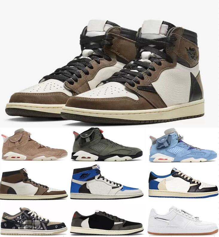 

Authentic Fragment 1 Sail Dark Mocha TRavis Scotts Outdoor Shoes High OG SP University Blue Cactus Jack British Khaki PlayStation Sneakers US5-13, C33