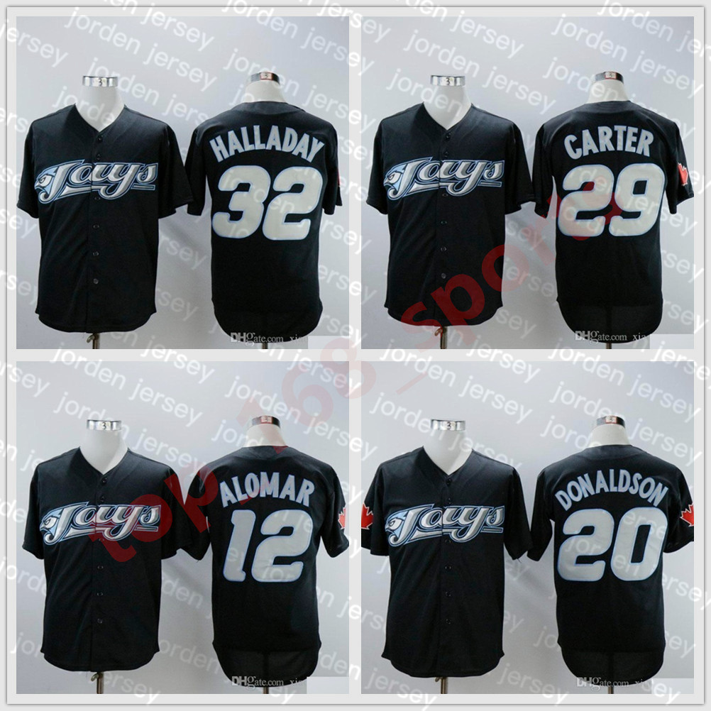 

NEW Baseball Jerseys Mens Toronto Jersey 12 Roberto Alomar 20 Josh Donaldson 29 Joe Carter 32 Roy Halladay 2008 Retro Black Baseball Jerseys, As pic