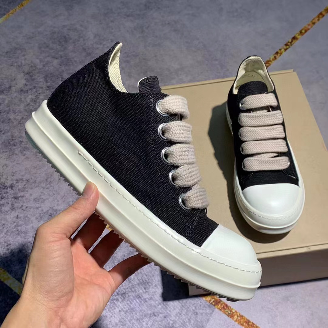 

2023 luxury rick designer ro boots shoes owens Mens Canvas Low Shoes Sneakers Fashion Women Black Lace Up Martin with top materials Big, As pic2