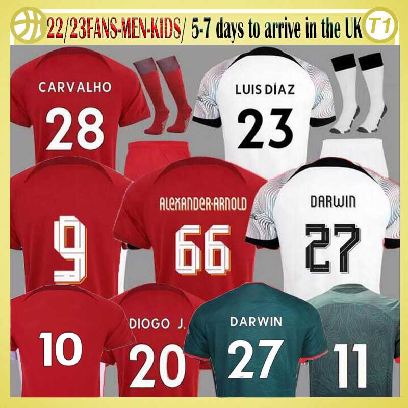 

LiverpoS occer jerseys Player Diogo FIRMINOLuis DIaz football shirts men kids kits uniforms 2022 23 Alexander Arnold DARWIN Carvalho, Away+player